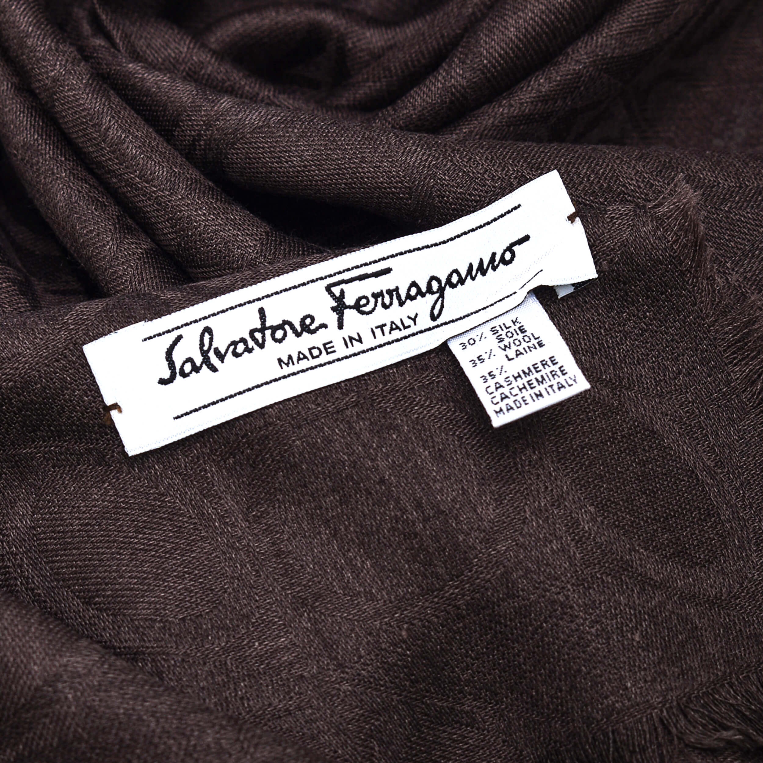 Salvatore Ferragamo - Brown Monogramme Silk&Cashmere&Wool Shawl